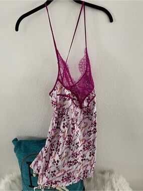 Victoria's Secret Pink Floral Lace-Trim Satin Chemise